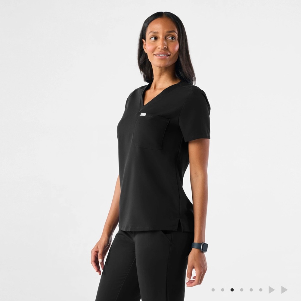 Figs Black V-Neck Scrub Top